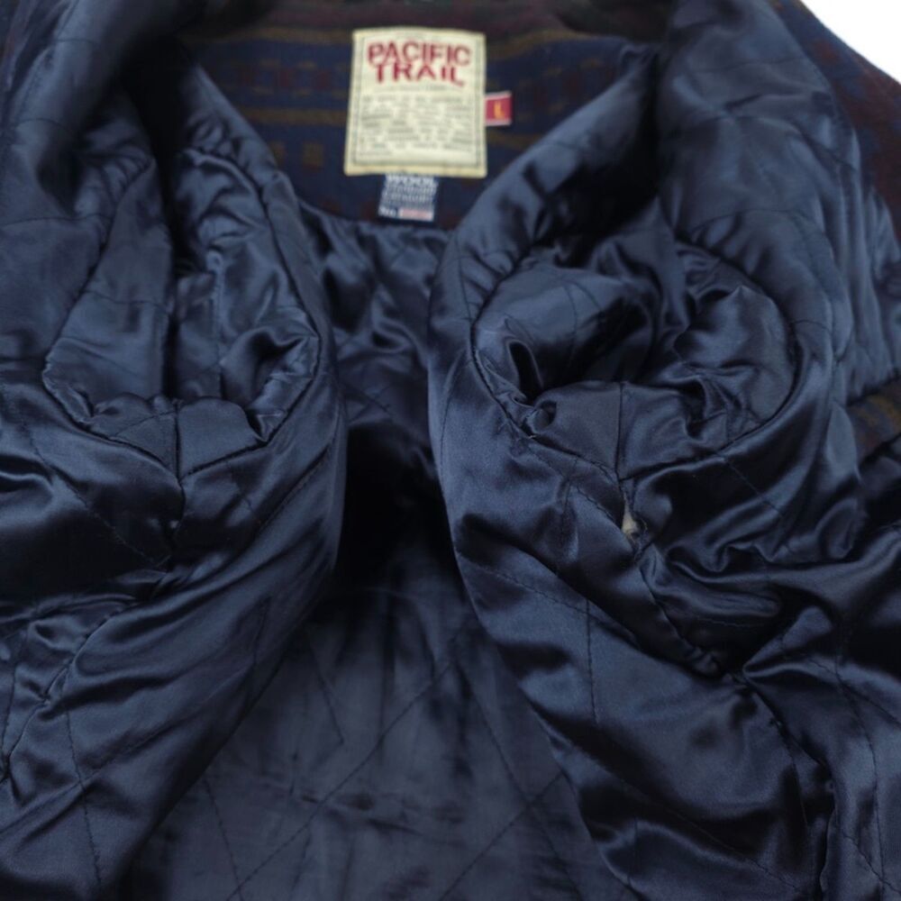 VINTAGE 90s Pacific Trail Wool Chore Jacket Leather Barn Coat Southwest Aztec - Picture 12 of 12